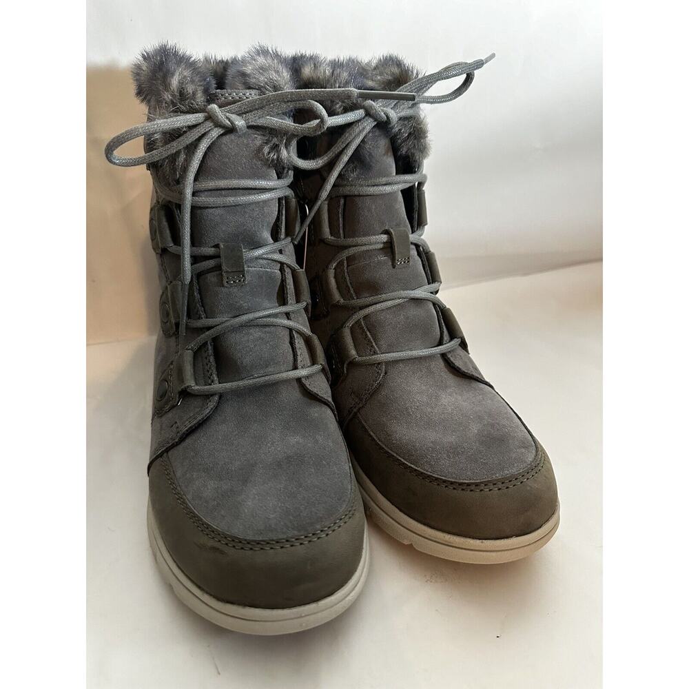 New Sorel Explorer Joan NL3039-052 Snow Boots Women’s 8.5 Gray Suede Faux Fur
